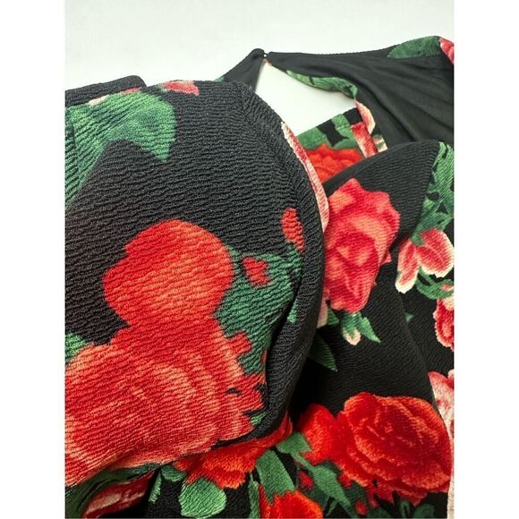 Guess Bohemian Red Black Green Roses Pattern Dress Size 10 Zip EUC - Picture 13 of 14